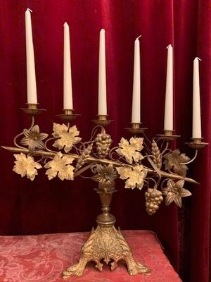 Lilies Candle Holders Measures Without Candles en Brass / Bronze / Gilt, France 19th century