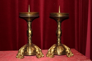 Candle Sticks style neo classisistical en Brass / Bronze, Belgium 20th century