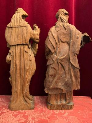 Pair Of Fully Hand-Carved Sculptures St. Cyrillus & St. Sybilla en Oak wood, France 18 th century