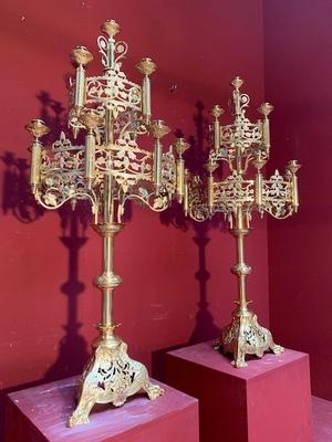 Candle Holders style Romanesque en Bronze / Polished and Varnished, France 19th century