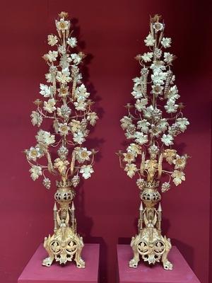 Flower Candle Holders style Romanesque en Brass / Bronze / Gilt, France 19th century ( anno 1890 )