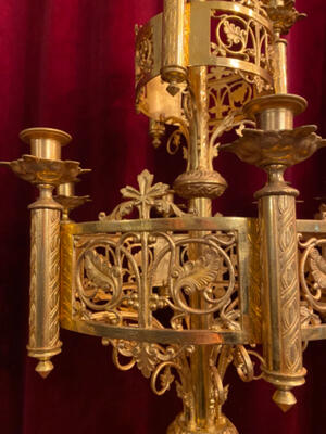 Candelabra style Romanesque - Style en Brass / Bronze / Polished and Varnished, France 19 th century ( Anno 1885 )