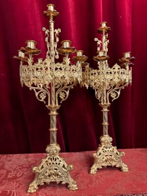 Candle Holders style Romanesque - Style en Bronze / Polished and Varnished, France 19 th century ( Anno 1885 )