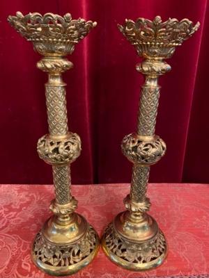 Candle Holders style Romanesque - Style en Bronze Gilt, France 19 th century ( Anno 1890 )