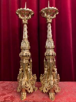 Candle Holders Measures Without Pin style Romanesque - Style en Bronze / Polished and Varnished, France 19 th century
