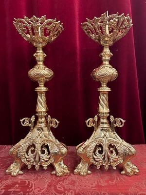 Candle Holders Measures Without Pin style Romanesque - Style en Bronze / Polished and Varnished, France 19 th century ( Anno 1875 )