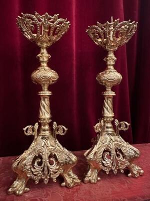 Candle Holders Measures Without Pin style Romanesque - Style en Bronze / Polished and Varnished, France 19 th century ( Anno 1875 )