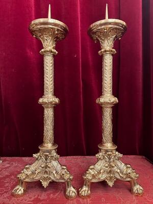 Candle Holders Measures Without Pin style Romanesque - Style en Bronze / Polished and Varnished, Belgium  19 th century ( Anno 1885 )