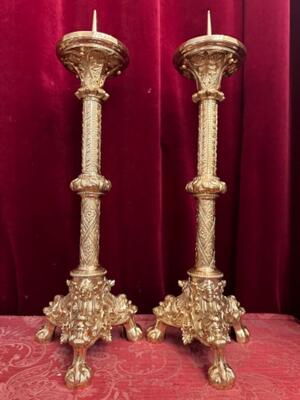 Candle Holders Measures Without Pin style Romanesque - Style en Bronze / Polished and Varnished, Belgium  19 th century ( Anno 1885 )