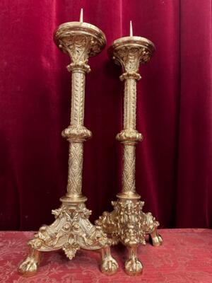 Candle Holders Measures Without Pin style Romanesque - Style en Bronze / Polished and Varnished, Belgium  19 th century ( Anno 1885 )