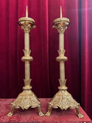 Candle Holders Measures Without Pin style Romanesque - Style en Bronze / Polished and Varnished, France 19 th century ( Anno 1875 )