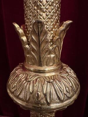 Candle Holders Measures Without Pin style Romanesque - Style en Bronze / Polished and Varnished, France 19 th century ( Anno 1875 )