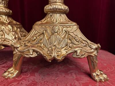 Candle Holders Measures Without Pin style Romanesque - Style en Bronze / Polished and Varnished, France 19 th century ( Anno 1875 )