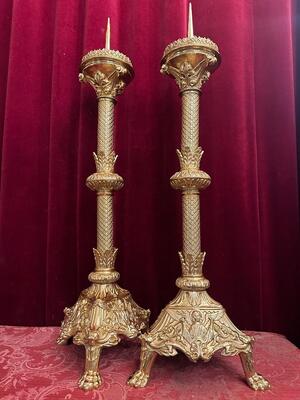 Candle Holders Measures Without Pin style Romanesque - Style en Bronze / Polished and Varnished, France 19 th century ( Anno 1875 )