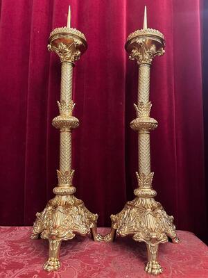 Candle Holders Measures Without Pin style Romanesque - Style en Bronze / Polished and Varnished, France 19 th century ( Anno 1875 )