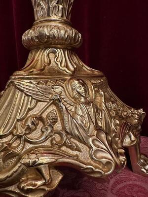 Candle Holders Measures Without Pin style Romanesque - Style en Bronze / Polished and Varnished, France 19 th century ( Anno 1875 )