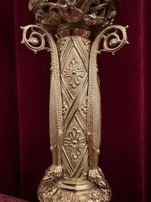 Candle Holders Measures Without Pin style Romanesque - Style en Bronze / Polished and Varnished, France 19 th century ( Anno 1865 )