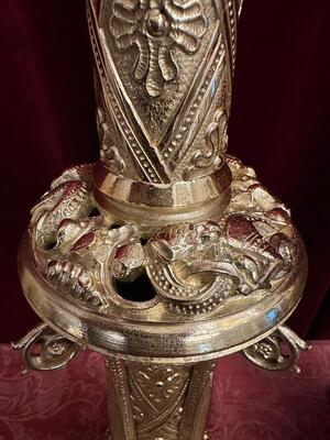 Candle Holders Measures Without Pin style Romanesque - Style en Bronze / Polished and Varnished, France 19 th century ( Anno 1865 )