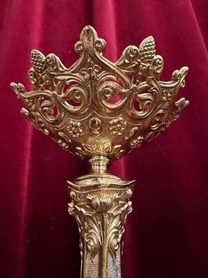 Pair Romanesque - Style Candle Holders Measures Without Pin