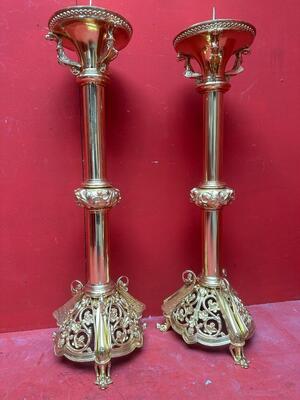 Pair Romanesque - Style Exceptional Candle ( Paschal ) Holders Measures Without Pin