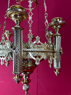 Matching Sanctuary Lamps style Romanesque - Style en Brass / Bronze / Polished and Varnished, France 19 th century ( Anno 1885 )