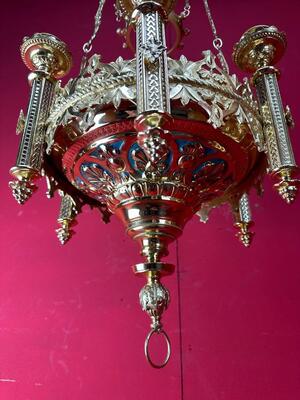 Matching Sanctuary Lamps style Romanesque - Style en Brass / Bronze / Polished and Varnished, France 19 th century ( Anno 1885 )