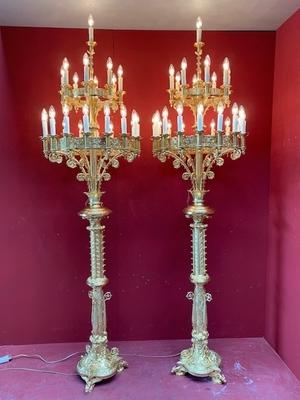 Stunning Matching Candelabra  Height 240 Cm ! style ROMANESQUE-STYLE en Bronze / Polished and Varnished / New Electric, France 19th century ( anno 1875 )