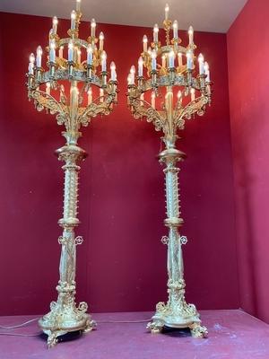 Stunning Matching Candelabra  Height 240 Cm ! style ROMANESQUE-STYLE en Bronze / Polished and Varnished / New Electric, France 19th century ( anno 1875 )