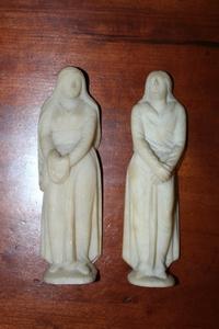 St. Mary And St. John  en hand carved alabast, Italy 17 th century /18 th century