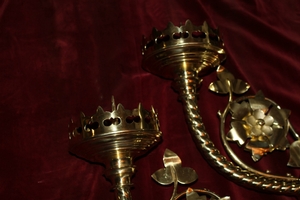 Wall Candle Holders en Brass / Bronze / Polished and Varnished, Belgium 19th century