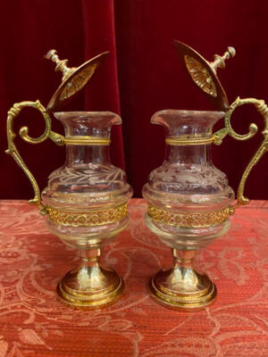 Cruets en Brass / Polished and Varnished / Glass / Stones, Belgium  19 th century ( Anno 1875 )
