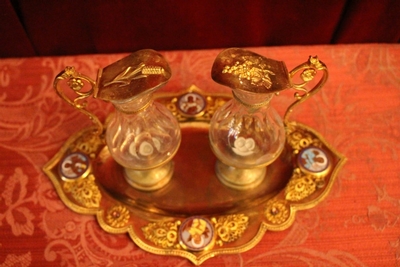 Cruets en Brass / Glass / Enamel / Gemstones, France 19th century