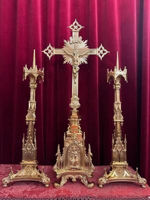 Set Gothic - Style Candle Holders With Cross. Cross Has Been Sold !