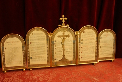 Canon Boards Measurements : 1 X 55 X 40 Cm. 2 X 28 X 17 Cm. style Romanesque en Brass / Bronze / Glass / Polished and Varnished, France 19th century ( anno about 1880 )